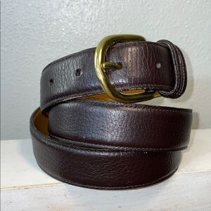 Lands' End Pebble Leather Neutral Classic Career Belt Sz 38 Preppy Metal USA